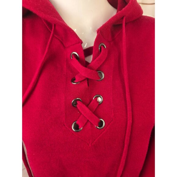 Philosophy Republic Clothing Raspberry Red LaceUp Hoodie Sweater Women L NWT $78 - Picture 3 of 9
